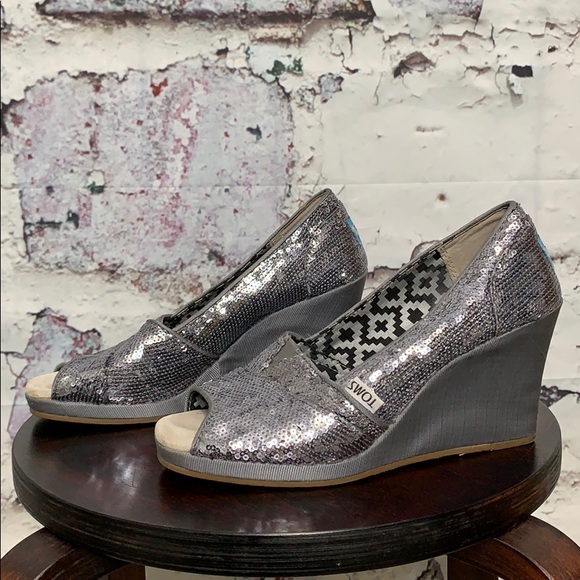 Toms Shoes - Toms silver sequins wedges 7